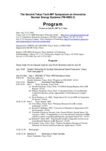 1  The Second Tokyo Tech-MIT Symposium on Innovative Nuclear Energy Systems (TM-INES 2)  Program
