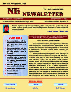 FOR FREE PUBLIC CIRCULATION  Vol. 9 No. 9 - September, 2009 GOVERNMENT OF INDIA
