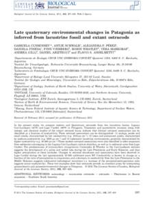 Biological Journal of the Linnean Society, 2011, 103, 397–408. With 5 figures  Late quaternary environmental changes in Patagonia as inferred from lacustrine fossil and extant ostracods GABRIELA CUSMINSKY1*, ANTJE SCHW