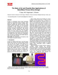 eJBio  Electronic Journal of Biology, 2005, Vol. 1(4): 76-80 The State of Art and Possible New Applications of Nano/Meso Porous Silica Aerogel