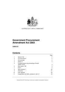 AUSTRALIAN CAPITAL TERRITORY  Government Procurement Amendment Act 2003 A2003-22