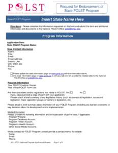Request for Endorsement of State POLST Program State POLST Program: Insert State Name Here