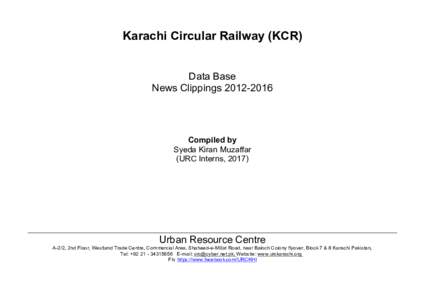 Karachi Circular Railway (KCR) Data Base News ClippingsCompiled by Syeda Kiran Muzaffar