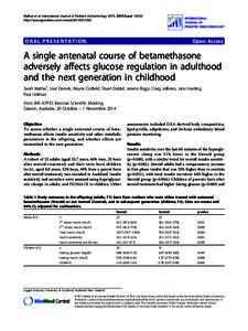 A single antenatal course of betamethasone adversely affects glucose regulation in adulthood and the next generation in childhood