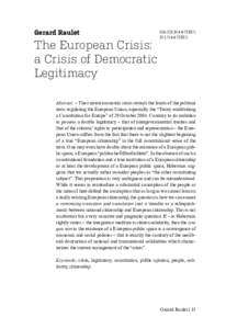 Gerard Raulet  The European Crisis: a Crisis of Democratic Legitimacy
