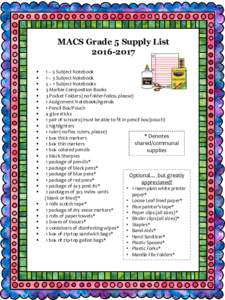 MACS Grade 5 Supply List    