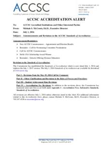 ACCSC ACCREDITATION ALERT To: ACCSC Accredited Institutions and Other Interested Parties  From: