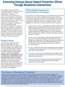 Enhancing Campus Sexual Assault Prevention Efforts Through Situational Interventions Preventing sexual assault requires a comprehensive approach that accounts for multiple determinants – including individual, peer, com