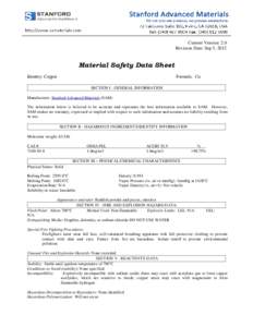 Current Version: 2.0 Revision Date: Sep 5, 2012 Material Safety Data Sheet Identity: Copper