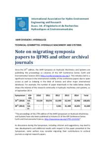 International Association for Hydro-Environment Engineering and Research Assoc. Int. d’Ingénierie et de Recherches Hydrauliques et Environnementales  IAHR DIVISION I: HYDRAULICS