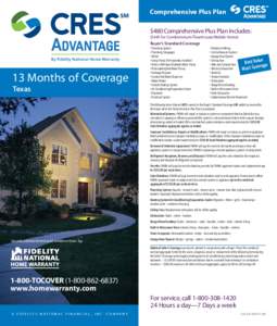 Comprehensive Plus Plan $480 Comprehensive Plus Plan Includes: ($445 for Condominium/Townhouse/Mobile Home) Buyer’s Standard Coverage  By Fidelity National Home Warranty