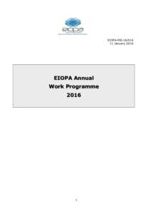 EIOPA-MBJanuary 2016 EIOPA Annual Work Programme
