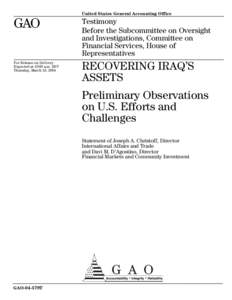 United States General Accounting Office  GAO Testimony Before the Subcommittee on Oversight