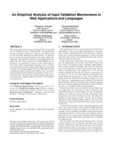 An Empirical Analysis of Input Validation Mechanisms in Web Applications and Languages Theodoor Scholte Davide Balzarotti