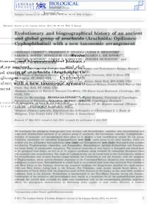 Biological Journal of the Linnean Society, 2011, ••, ••–••. With 10 figures  Evolutionary and biogeographical history of an ancient and global group of arachnids (Arachnida: Opiliones: Cyphophthalmi) with a