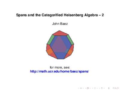 Spans and the Categorified Heisenberg Algebra – 2 John Baez for more, see: http://math.ucr.edu/home/baez/spans/