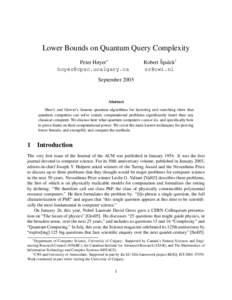Lower Bounds on Quantum Query Complexity Peter Høyer∗  † ˇ