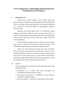S O P Unggah Karya Artikel Ilmiah (Hasil Skripsi/Tesis) Pada Repository ISI Denpasar I.  PENDAHULUAN