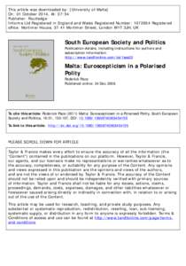 This article was downloaded by: [University of Malta] On: 01 October 2014, At: 07:54 Publisher: Routledge Informa Ltd Registered in England and Wales Registered Number: [removed]Registered office: Mortimer House, 37-41 Mo