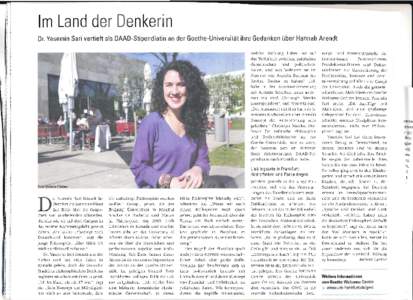 ,\  .\ Im Land der Denkerin Dr. Yasemin Sari vertieft als DAAD-Stipendiatin an der Goethe-Universität ihre Gedanken über Hannah Arendt