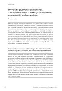 Theodor Leiber  University governance and rankings. The ambivalent role of rankings for autonomy, accountability and competition Theodor Leiber