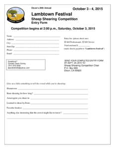 Dixon’s 29th Annual  October 3 - 4, 2015 Lambtown Festival Sheep Shearing Competition