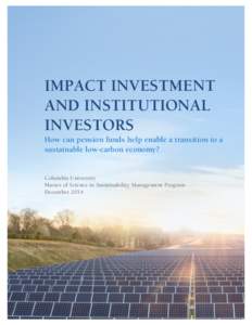 IMPACT INVESTMENT AND INSTITUTIONAL INVESTORS How can pension funds help enable a transition to a sustainable low-carbon economy?
