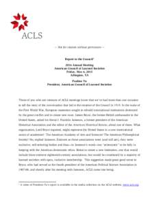 — Not for citation without permission —  Report to the CouncilAnnual Meeting American Council of Learned Societies Friday, May 6, 2015