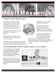 Meat Messenger 2013 Quarter 1 North Dakota State Meat and Poultry Inspection Program  Cooperative Interstate Shipment Program