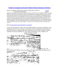 Southern Campaign American Revolution Pension Statements & Rosters Bounty Land Warrant information relating to Thomas Knox VAS1110 Transcribed by Will Graves vsl 2VA[removed]