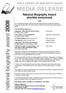 2004 National Biography Award shortlist announced