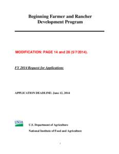 Beginning Farmer and Rancher Development Program MODIFICATION: PAGE 14 and[removed]FY 2014 Request for Applications