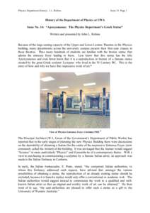 Physics Department History: J.L. Robins  Issue 14. Page 1 History of the Department of Physics at UWA Issue No. 14: “Apoxyomenos: The Physics Department’s Greek Statue”