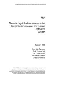 Thematic Study on assesment of data protection measures and relevant institutions Sweden  FRA Thematic Legal Study on assessment of data protection measures and relevant institutions