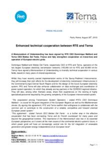 PR RTE_TERNA_Enhanced technical cooperation between RTE and Terna_2015