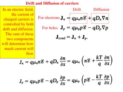 Drift and Diffusion of carriers  In an electric field, the current of charged carriers is controlled by both