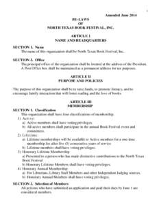 1  Amended June 2014 BY-LAWS OF NORTH TEXAS BOOK FESTIVAL, INC.