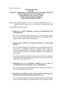 SANCO – E[removed]D[removed]SUMMARY RECORD OF THE STANDING COMMITTEE ON THE FOOD CHAIN AND ANIMAL HEALTH HELD IN BRUSSELS ON 19 OCTOBER 2004