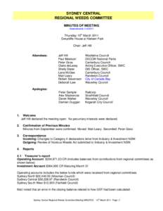 SYDNEY CENTRAL REGIONAL WEEDS COMMITTEE MINUTES OF MEETING AmendmentsThursday 10th March 2011