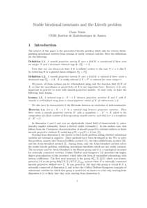 Stable birational invariants and the L¨uroth problem Claire Voisin CNRS, Institut de Math´ematiques de Jussieu 1
