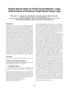 People Search within an Online Social Network: Large Scale Analysis of Facebook Graph Search Query Logs Nikita Spirin1,2 , Junfeng He2 , Mike Develin2 , Karrie Karahalios1 , Maxime Boucher2 Department of Computer Science
