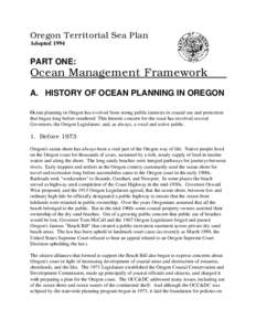 Oregon Territorial Sea Plan Adopted 1994 PART ONE:  Ocean Management Framework