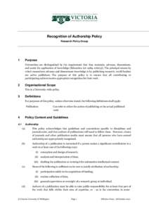 Recognition of Authorship Policy Research Policy Group 1  Purpose