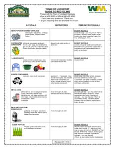 TOWN OF LOCKPORT GUIDE TO RECYCLING Please call the Town of Lockport Highway office ator WM atif you have any questions. Thank you. ** 32 gal. recycling bins are available for $18.00