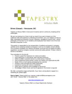 Microsoft Word - Driver Advertisement - Tapestry at Arbutus Walk.doc