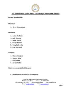 2015 Mid Year Spare Parts Directory Committee Report Current Membership: Chairman: 1. Drew Zimmerman Members: