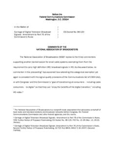 Before the Federal Communications Commission Washington, D.CIn the Matter of Carriage of Digital Television Broadcast Signals: Amendment to Part 76 of the