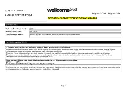 Annual Report of a Wellcome Trust Centre
