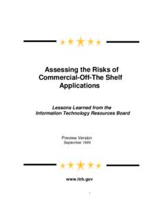 Assessing the Risks of Commercial-Off-The Shelf Applications Lessons Learned from the Information Technology Resources Board