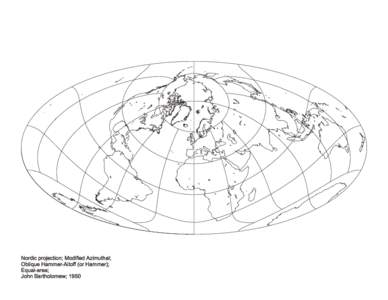 Nordic projection; Modified Azimuthal; Oblique Hammer-Aitoff (or Hammer); Equal-area; John Bartholomew; 1950  